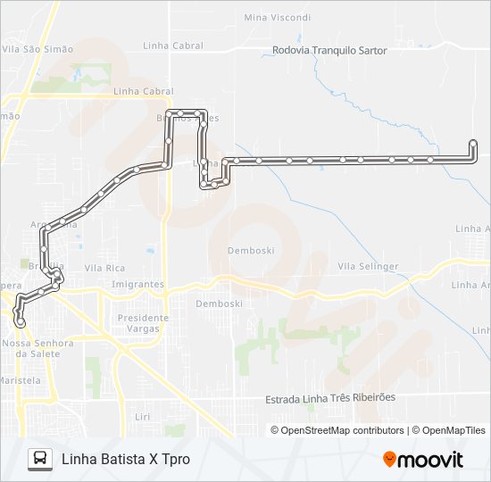 Mapa da linha 0406 LINHA BATISTA(DIVISA) /LOTEAM.PRIMAVERA /BUENOS AIRES de ônibus