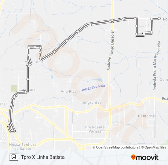 Mapa da linha 406B LINHA BATISTA /BUENOS AIRES /LOTEAM. PRIMAVERA /RODOVIA OTÁVIO DASSOLER de ônibus