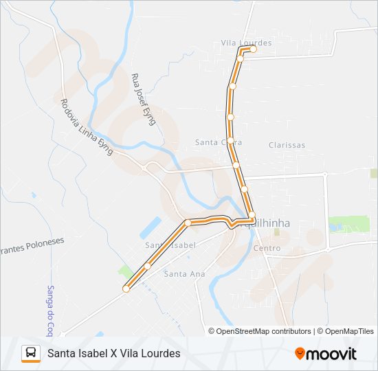 Mapa da linha 100B. VILA LOURDES VIA CLARISSAS /SANTA ROSA de ônibus