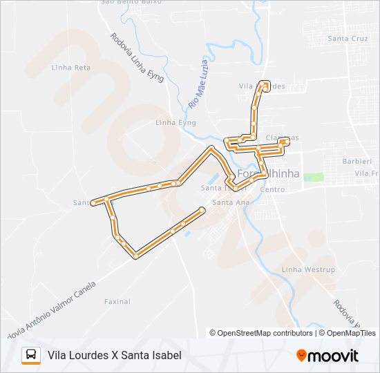 Mapa da linha 100B. VILA LOURDES VIA CLARISSAS /SANTA ROSA de ônibus