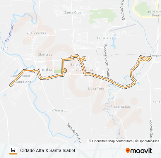 102B. CIDADE ALTA VIA OURO NEGRO Bus Line Map
