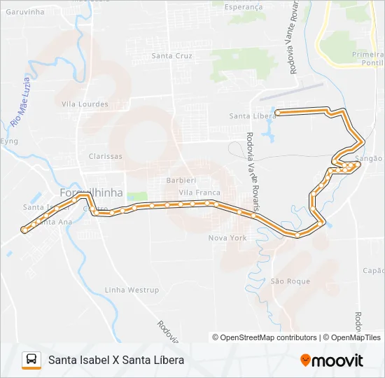 105A. SANTA ISABEL / SANTA LÍBERA VIA CIDADE ALTA Bus Line Map