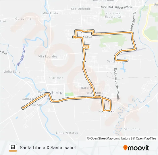 105A. SANTA ISABEL / SANTA LÍBERA VIA CIDADE ALTA Bus Line Map