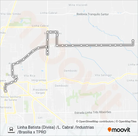 406D BRASILIA /INDUSTRIAS /LINHA BATISTA (DIVISA) /L. CABRAL Bus Line Map