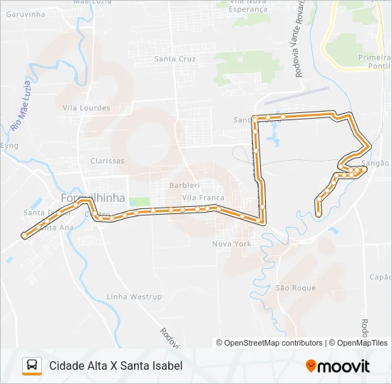 102D. CIDADE ALTA VIA SANTA LIBERA/ OURO NEGRO Bus Line Map