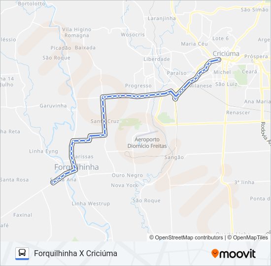 Mapa da linha 774B CRICIÚMA X FORQUILHINHA SANTA CRUZ /VILA LOURDES de ônibus