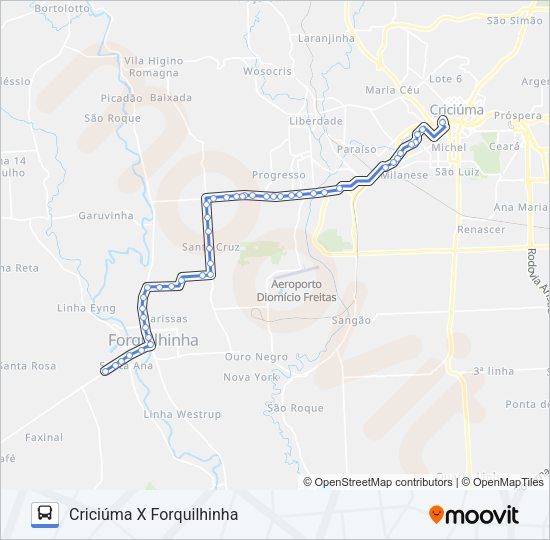 Mapa da linha 774B CRICIÚMA X FORQUILHINHA SANTA CRUZ /VILA LOURDES de ônibus