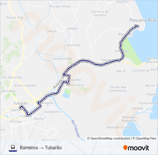 Mapa da linha BARREIROS de ônibus