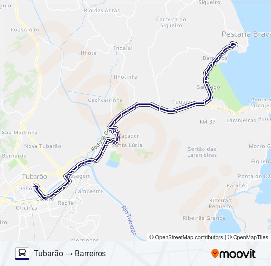 Mapa da linha BARREIROS de ônibus