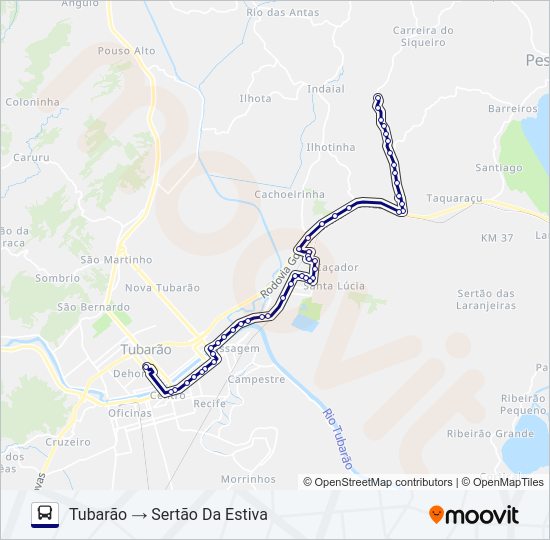 Mapa da linha SERTÃO DA ESTIVA de ônibus