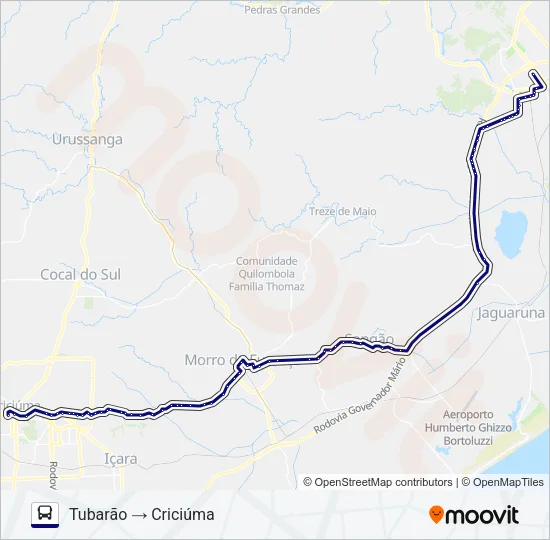 TUBARÃO / CRICIÚMA VIA MORRO DA FUMAÇA Bus Line Map