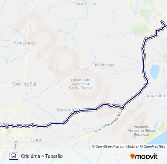 TUBARÃO / CRICIÚMA VIA MORRO DA FUMAÇA Bus Line Map