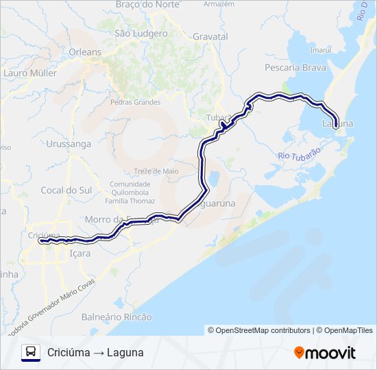 Mapa da linha CRICIÚMA/LAGUNA VIA MORRO DA FUMAÇA/TUBARÃO de ônibus