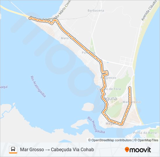 Mapa da linha MAR GROSSO/CABEÇUDA VIA BORRACHARIA de ônibus