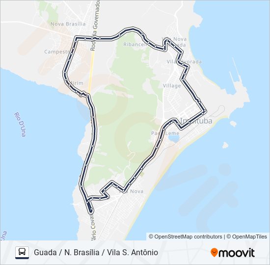 Mapa da linha 208 NOVA BRASÍLIA VIA DIVINÉIA de ônibus