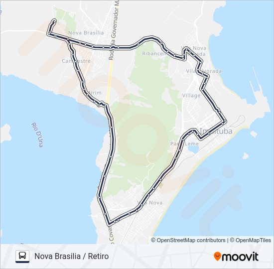 Mapa da linha 208 NOVA BRASÍLIA VIA DIVINÉIA de ônibus