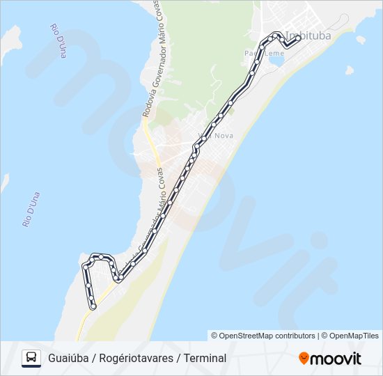 Mapa da linha 204 GUAIÚBA / CAMPO DA AVIAÇÃO / SANTO ANTÔNIO de ônibus
