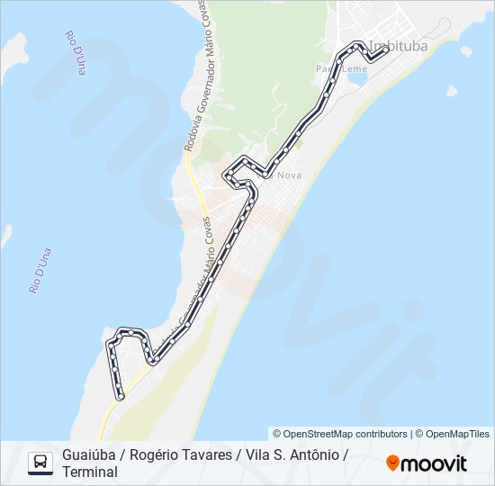 Mapa da linha 204 GUAIÚBA / CAMPO DA AVIAÇÃO / SANTO ANTÔNIO de ônibus