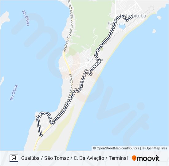 Mapa de 204 GUAIÚBA / CAMPO DA AVIAÇÃO / SANTO ANTÔNIO de autobús