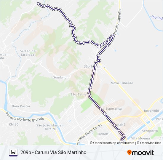 Mapa da linha 209 CARURU de ônibus