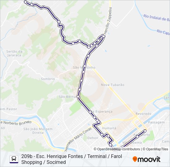 Mapa da linha 209 CARURU de ônibus