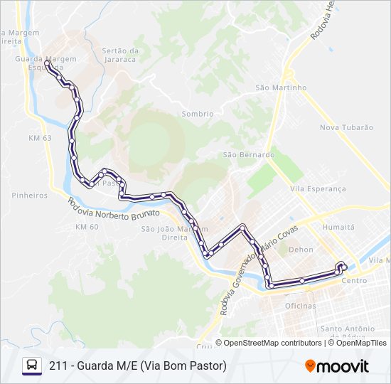 Mapa da linha 211 GUARDA de ônibus