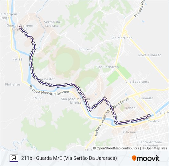 Mapa da linha 211 GUARDA de ônibus