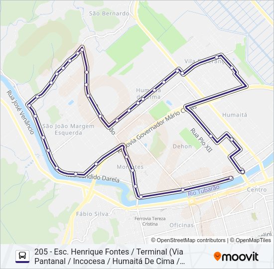 Mapa da linha 205 HUMAITÁ de ônibus