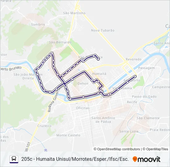 205 HUMAITÁ Bus Line Map