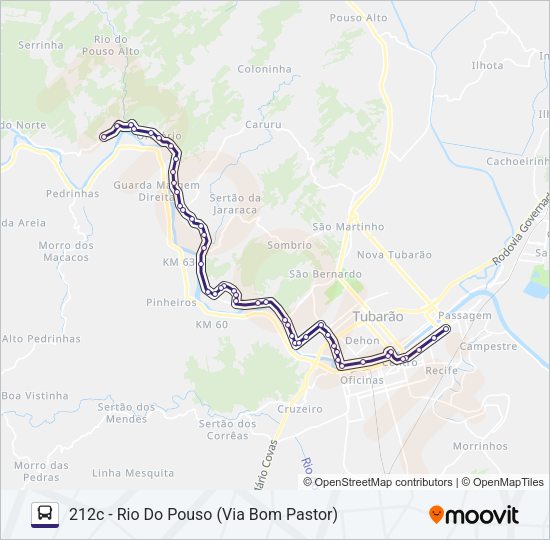 Mapa da linha 212 RIO DO POUSO de ônibus