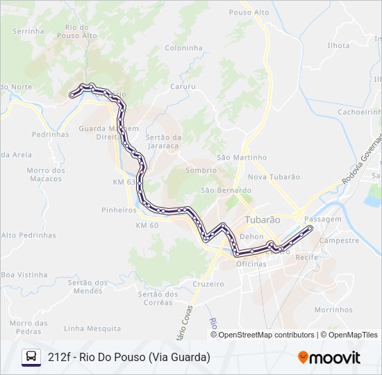 Mapa da linha 212 RIO DO POUSO de ônibus