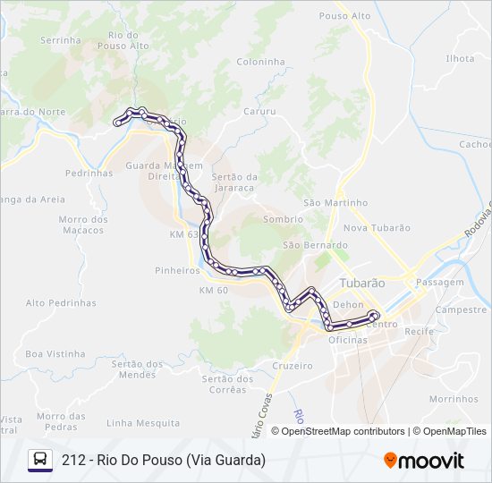 Mapa da linha 212 RIO DO POUSO de ônibus