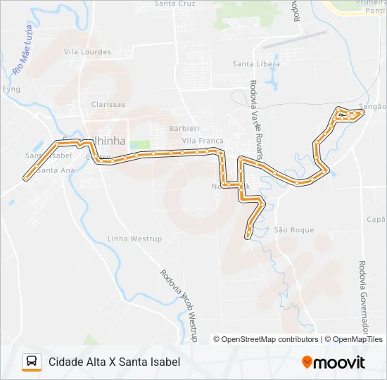 102C. CIDADE ALTA VIA OURO NEGRO Bus Line Map