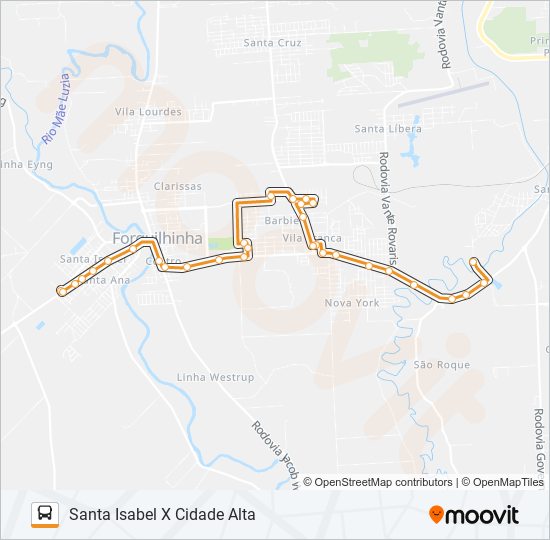 Mapa de 102B. CIDADE ALTA VIA OURO NEGRO/JBS de autobús