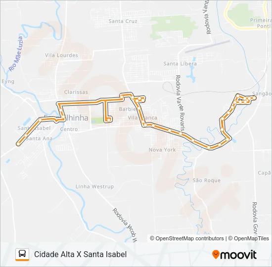 102B. CIDADE ALTA VIA OURO NEGRO/JBS Bus Line Map