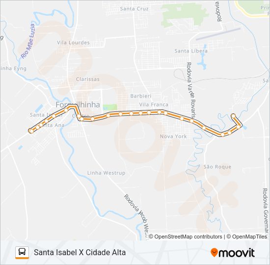 Mapa da linha 102A. CIDADE ALTA VIA O.NEGRO/SANTA LÍBERA de ônibus