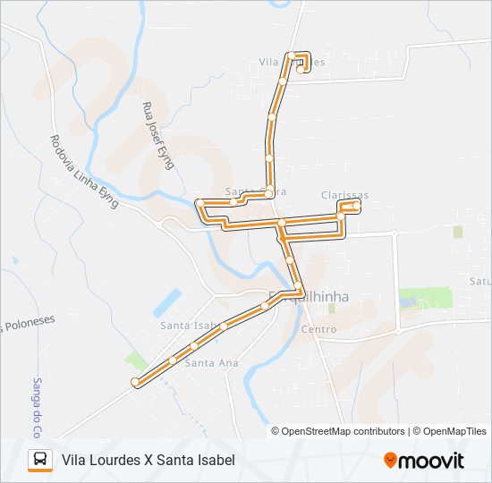 Mapa da linha 100B. VILA LOURDES VIA CLARISSAS de ônibus