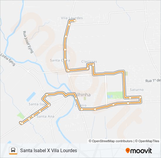 Mapa da linha 100D. VILA LOURDES VIA CLARISSAS de ônibus