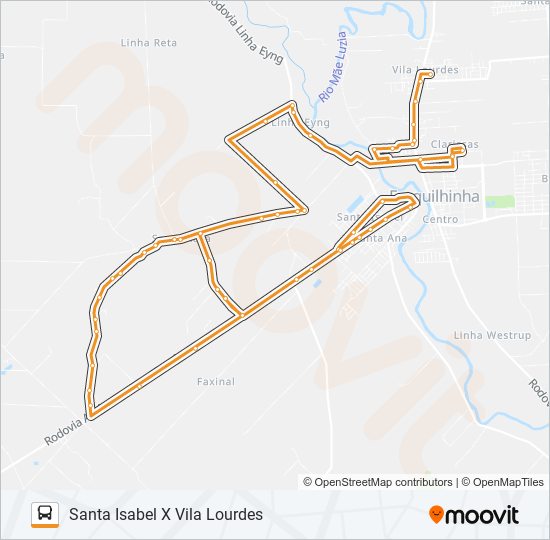 Mapa da linha 100A. VILA LOURDES VIA SANTA ROSA/LINHA EYNG/CLARISSAS de ônibus
