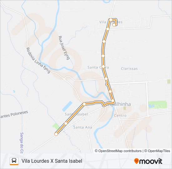 Mapa da linha 0100. VILA LOURDES VIA SANTA ROSA/LINHA EYNG/CLARISSAS de ônibus
