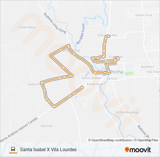 Mapa da linha 0100. VILA LOURDES VIA SANTA ROSA/LINHA EYNG/CLARISSAS de ônibus