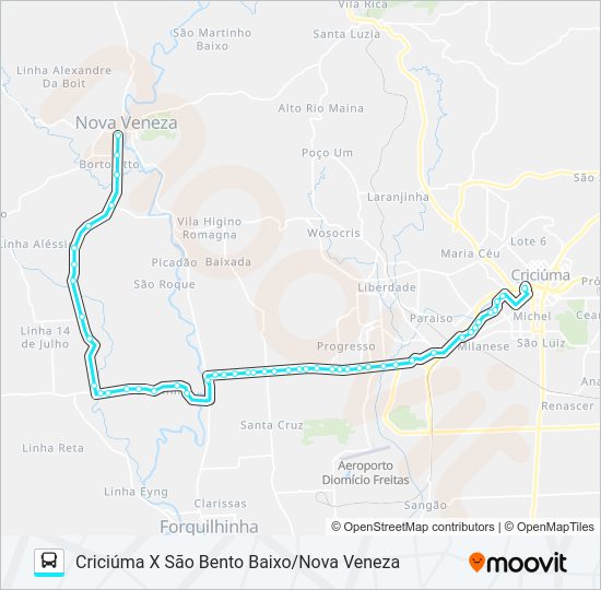 Mapa da linha 0072 CRIC.X NOVA VENEZA VIA SÃO BENTO BAIXO de ônibus