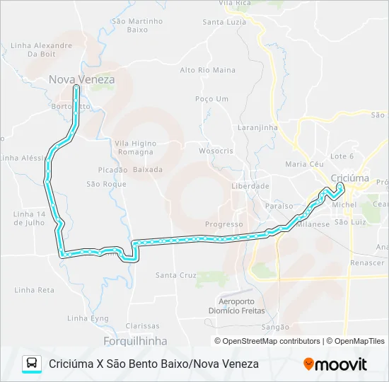0072 CRIC.X NOVA VENEZA VIA SÃO BENTO BAIXO Bus Line Map