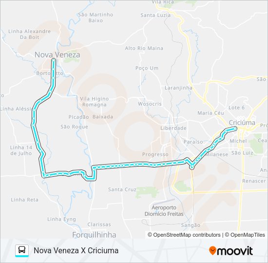 Mapa da linha 0072 CRIC.X NOVA VENEZA VIA SÃO BENTO BAIXO de ônibus