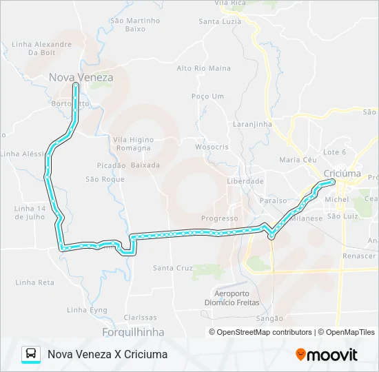 0072 CRIC.X NOVA VENEZA VIA SÃO BENTO BAIXO Bus Line Map