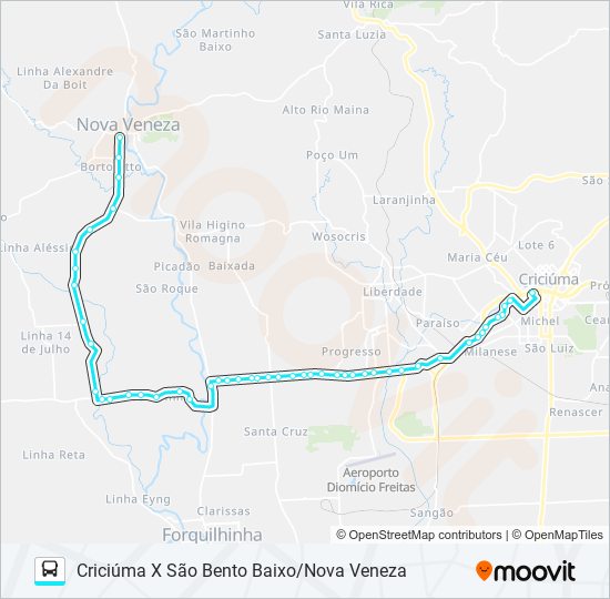 Mapa da linha 0072 CRIC.X NOVA VENEZA VIA SÃO BENTO BAIXO de ônibus
