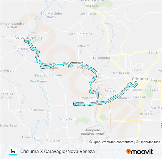 Mapa de 606A CRIC.X NOVA VENEZA VIA SANTA LUZIA/CARAVAGIO de autobús