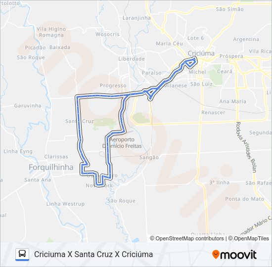 Mapa da linha 0773 CRIC.X OURO NEGRO VIA SANTA CRUZ/SANTA LIBERA de ônibus