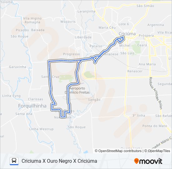 Mapa da linha 0773 CRIC.X OURO NEGRO VIA SANTA CRUZ/SANTA LIBERA de ônibus