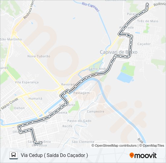 Mapa da linha 782-4 TUB - CAÇADOR/ESTIVA de ônibus
